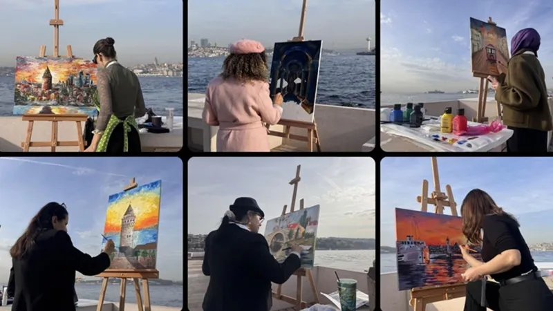 Kız Kulesi'nden İstanbul Manzarası! Öğretmenler Fırçaları Konuşturdu